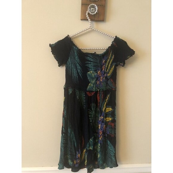 Patrons Of Peace Womens Size M Black Tropical Floral Dress Smocked Short Sleeve - Picture 4 of 6